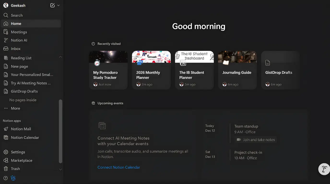 Geekash notion dashboard