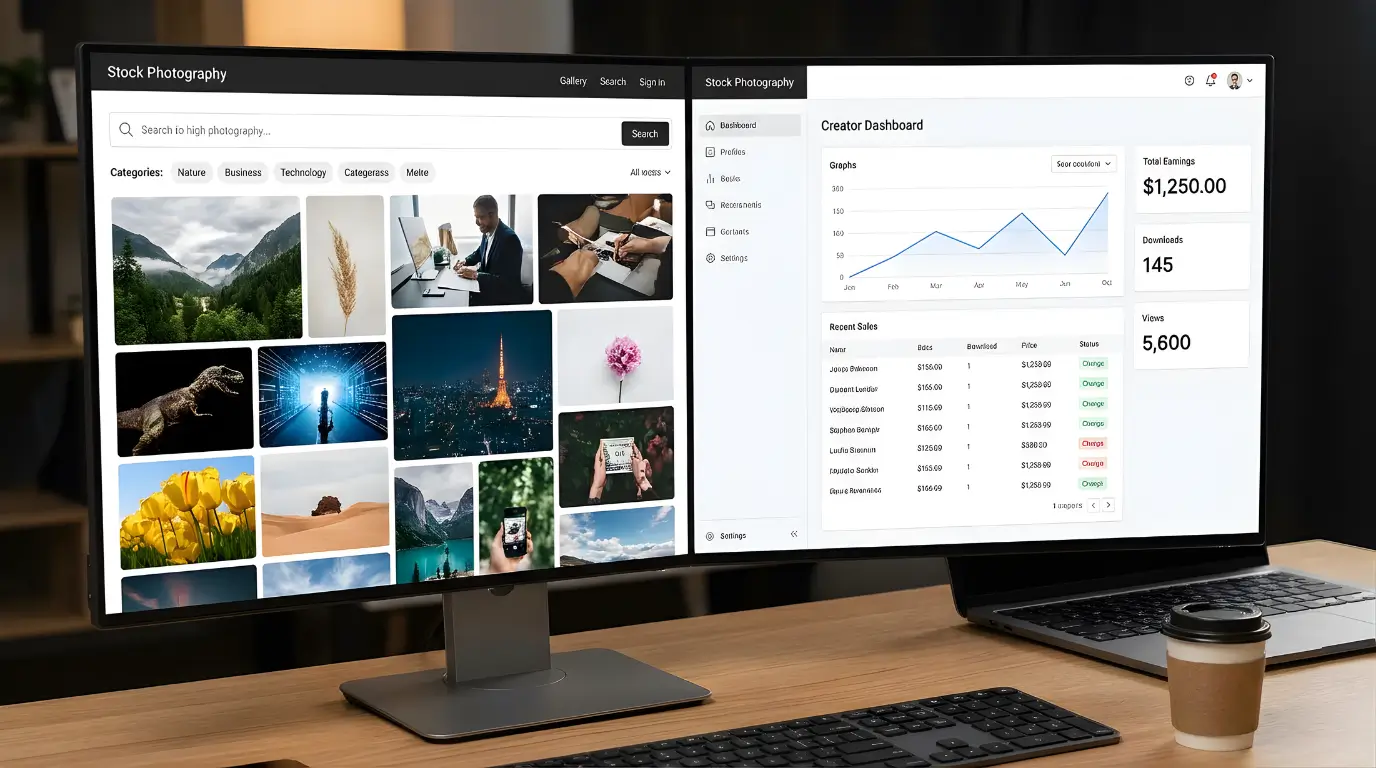 Stock photography website and analytics/earning dashboard